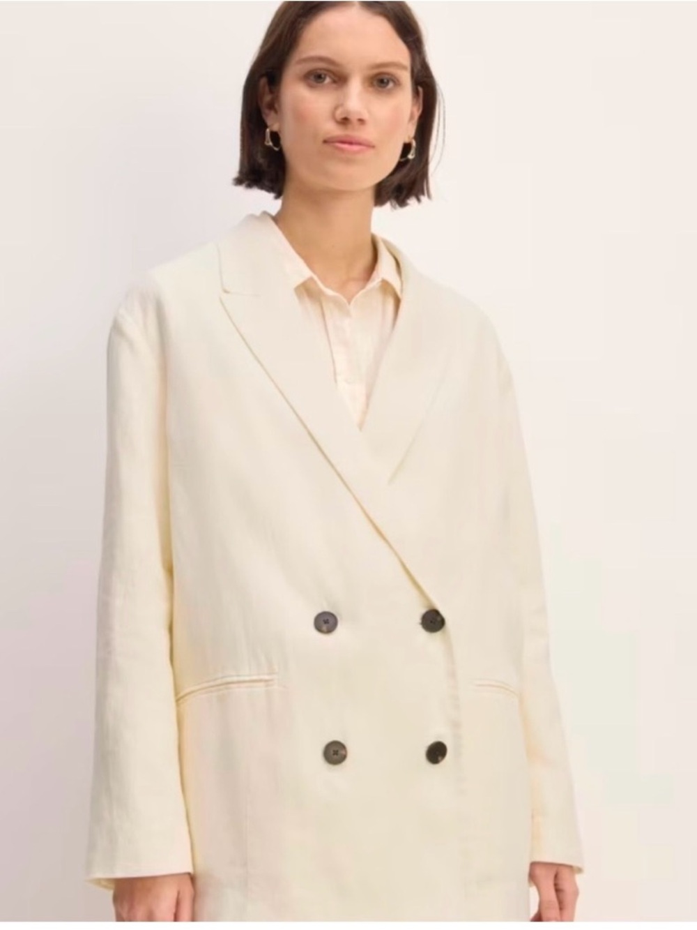 Everlane Cream Double-Breasted Blazer Jacket
